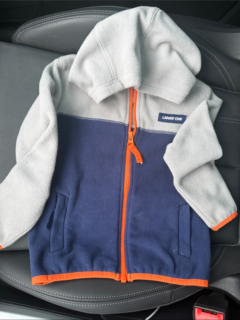 Lands’ End Toddler 3T Fleece Full Zip Hooded Jacket Navy Gray Orange